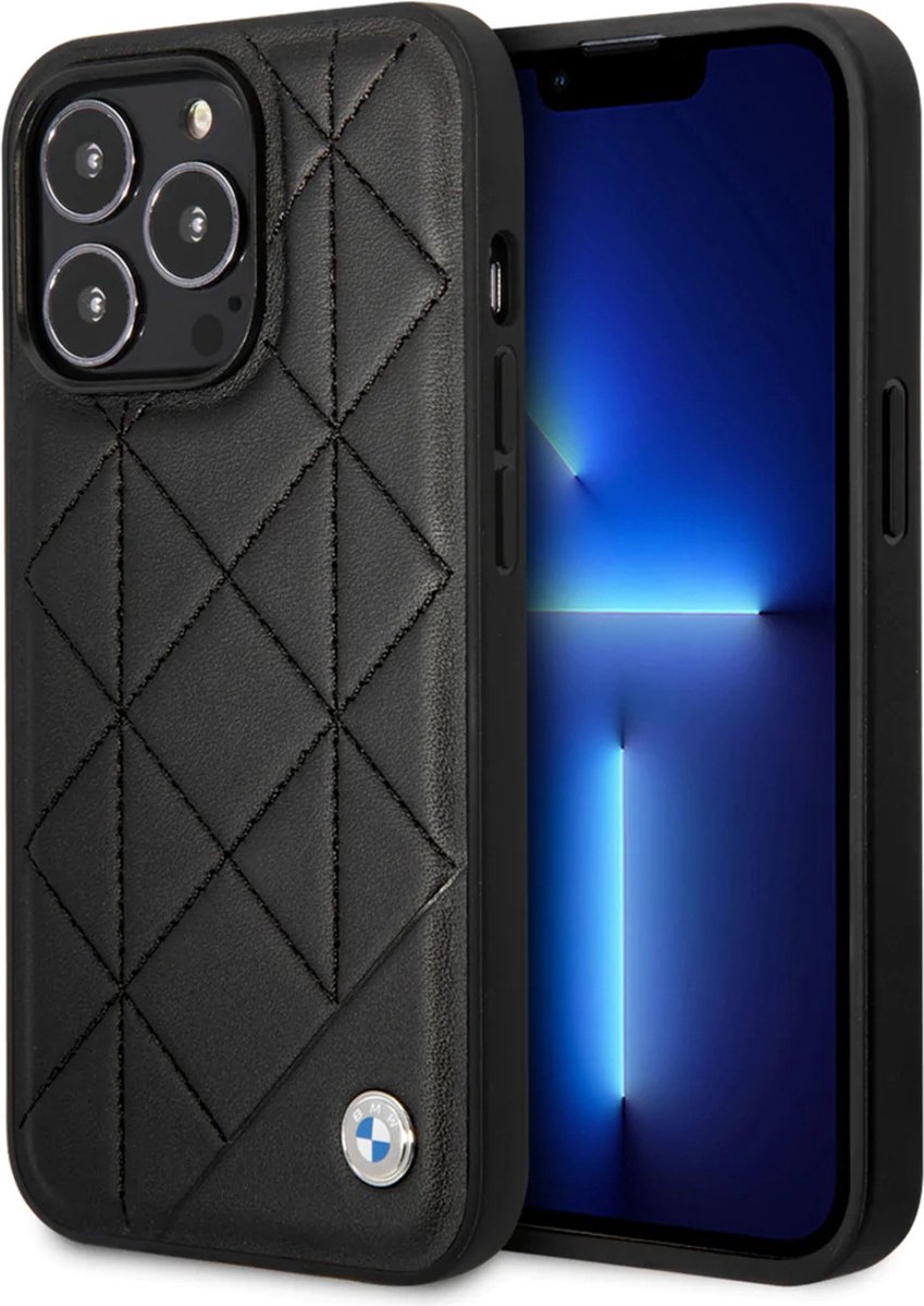 BMW iPhone 14 Plus Zwarte Imitatieleren Telefoonhoesje met Back Cover en Bescherming