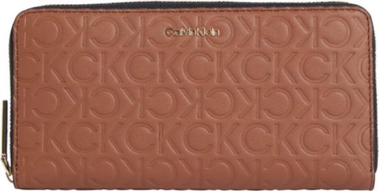 Calvin Klein - Must z/a portemonnee lg embossed - RFID - dames - cognac