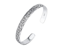 Marama - Tibetaanse Armband Waves 925 Sterling Zilver – Luxe Zilveren Bangle – Verstelbaar – Dames