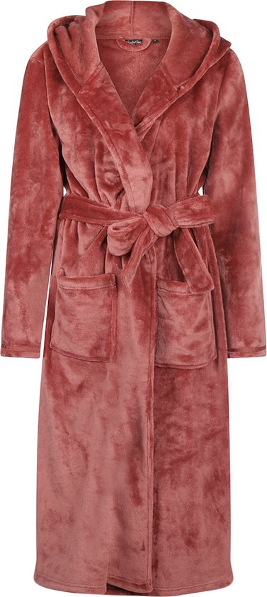 Charlie Choe badjas dames - 100 % zacht fleece - lang model - dames badjas met capuchon - trendy ochtendjas - koper - S