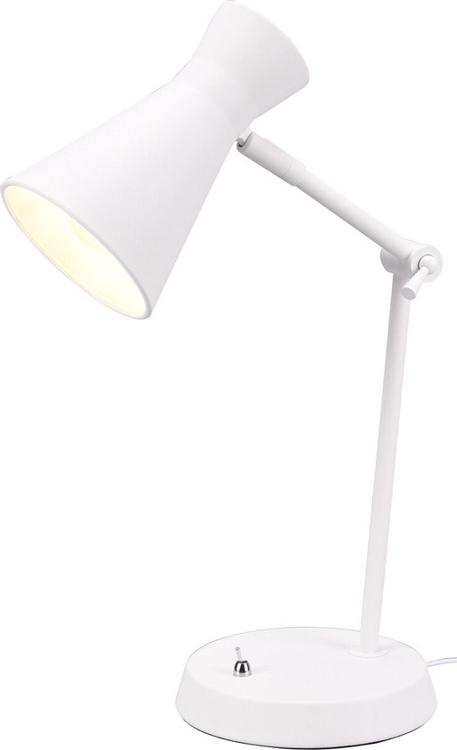 LED Bureaulamp - Tafelverlichting - Trion Ewomi - E27 Fitting - Rond - Mat Wit - Aluminium