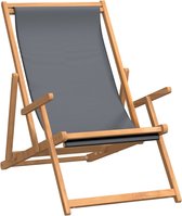 ligstoel - teakhout - grijs - bruin - duurzaam - strandstoel - camping - weerbestendig - tuinmeubel - stoffen zitting - massief - comfortabel - inklapbaar - armleuning -  60 x 126 x 87.5 cm