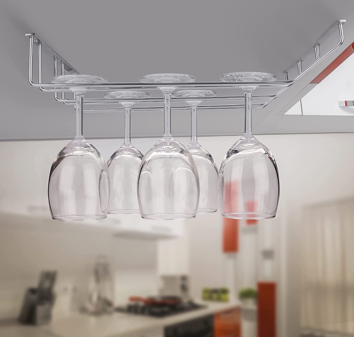 Support à Verres Suspendu En Acier Chromé - Gain De Place Pour Verres à Pied, Rangement Bar Ou Cuisine