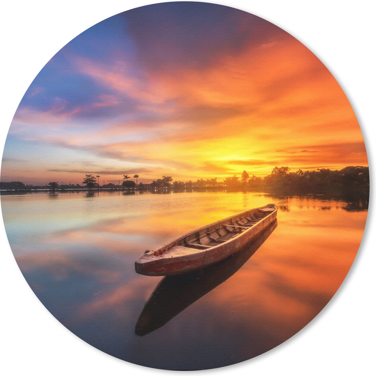 Muismat rond 30x30 cm - Mousepad Boot - Water - Zonsondergang - Oranje - Water - Ronde muismatten