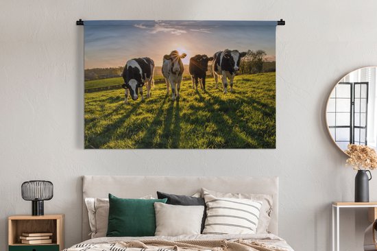 Tapisserie - Toile murale - Vaches - Soleil - Herbe - Animaux - Ferme - 180x120 cm - Tapisserie