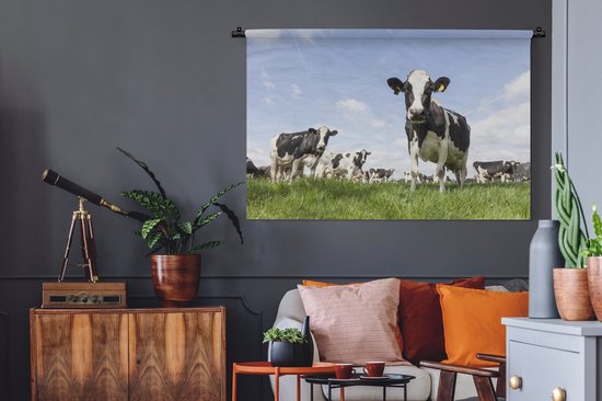 Tapisserie - Toile murale - Vaches - Herbe - Animaux - Soleil - Ferme - 150x100 cm - Tapisserie