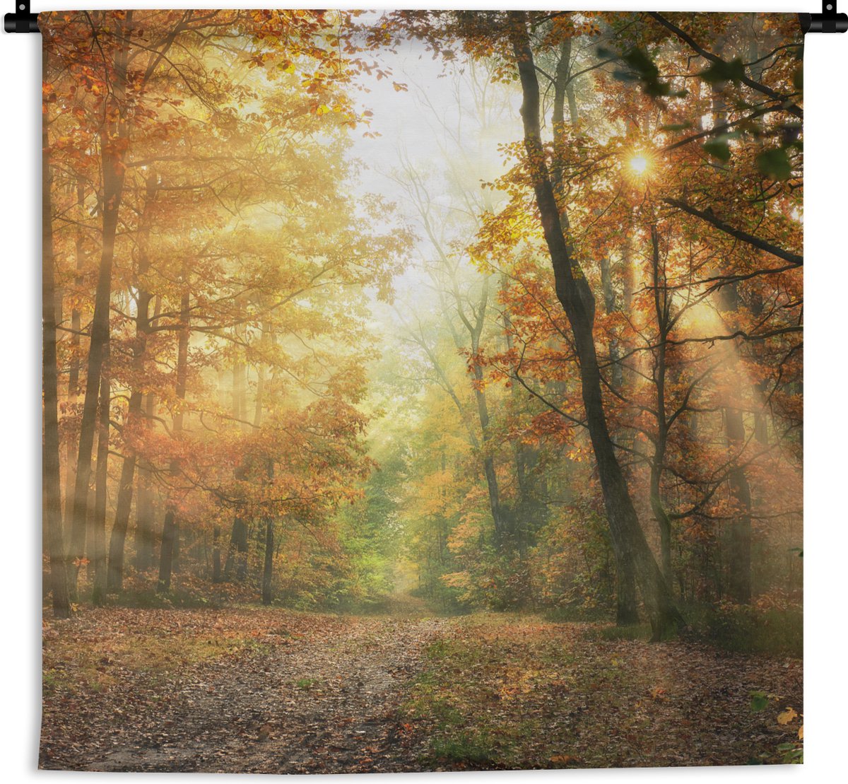 Soleil coucher de soleil forêt arbre tapisserie tenture murale