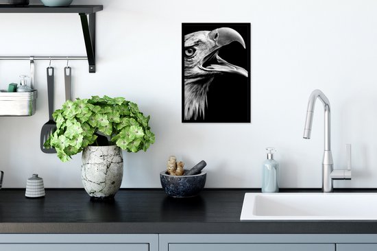 Cadre photo avec affiche - Aigle - Portrait - Oiseaux de proie - Zwart - Wit - Vogel - 20x30 cm - Cadre pour affiche