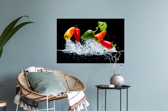 Stickers muraux - Film autocollant - Poivrons - Zwart - Légumes - Water - Feuille - 60x40 cm - Film adhésif - Stickers muraux Chambre d'enfant - Papier peint autocollant