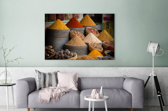 Tableau sur toile Herbes - Ton - Épices - Jaune - Marron - 120x80 cm - Décoration murale