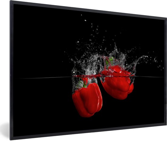 Cadre photo avec affiche - Paprika - Légumes - Nature morte - Water - Rouge - 30x20 cm - Cadre pour affiche - Décorations de Noël - Décoration de Noël pour l'intérieur - Noël