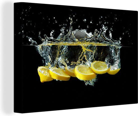 Canvas Schilderij Citroen - Fruit - Geel - Stilleven - Water - 60x40 cm - Wanddecoratie