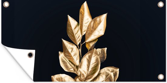Affiche clôture Plante - Feuilles - Or - Zwart - Luxe - 200x100 cm - Toile de jardin