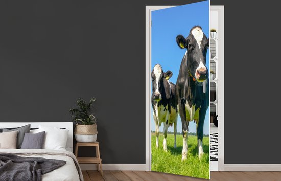 Sticker pour porte Vaches - Pâturage - Herbe - Animaux - Ferme - 95x215 cm - Affiche de porte