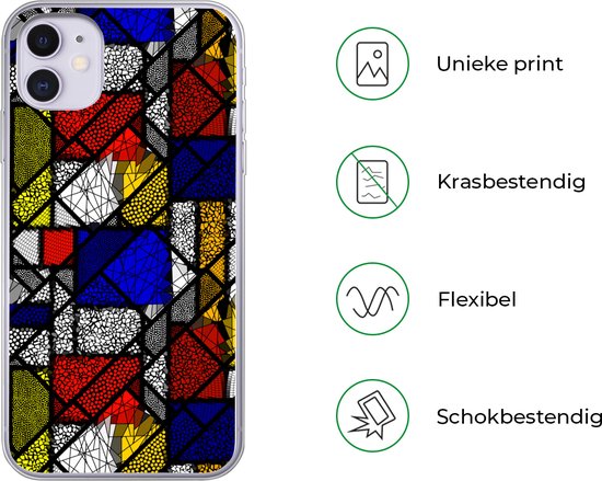Telefoonhoesje Geschikt voor iPhone 11 hoesje - Mondriaan - Glas in lood - Oude Meesters - Kunstwerk - Abstract - Schilderij - Siliconen Telefoonhoesje
