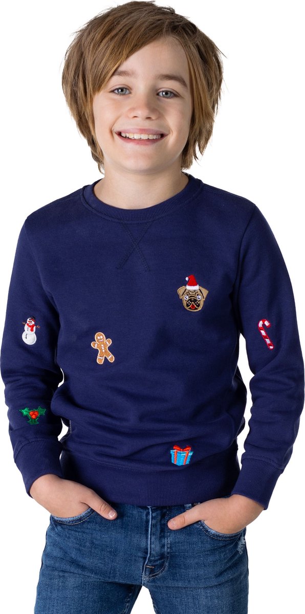 OppoSuits Deluxe X-Mas Icons - Navy - Kids Kerst Sweater - Kersttrui - Kerst - Blauw - Maat 6 Jaar