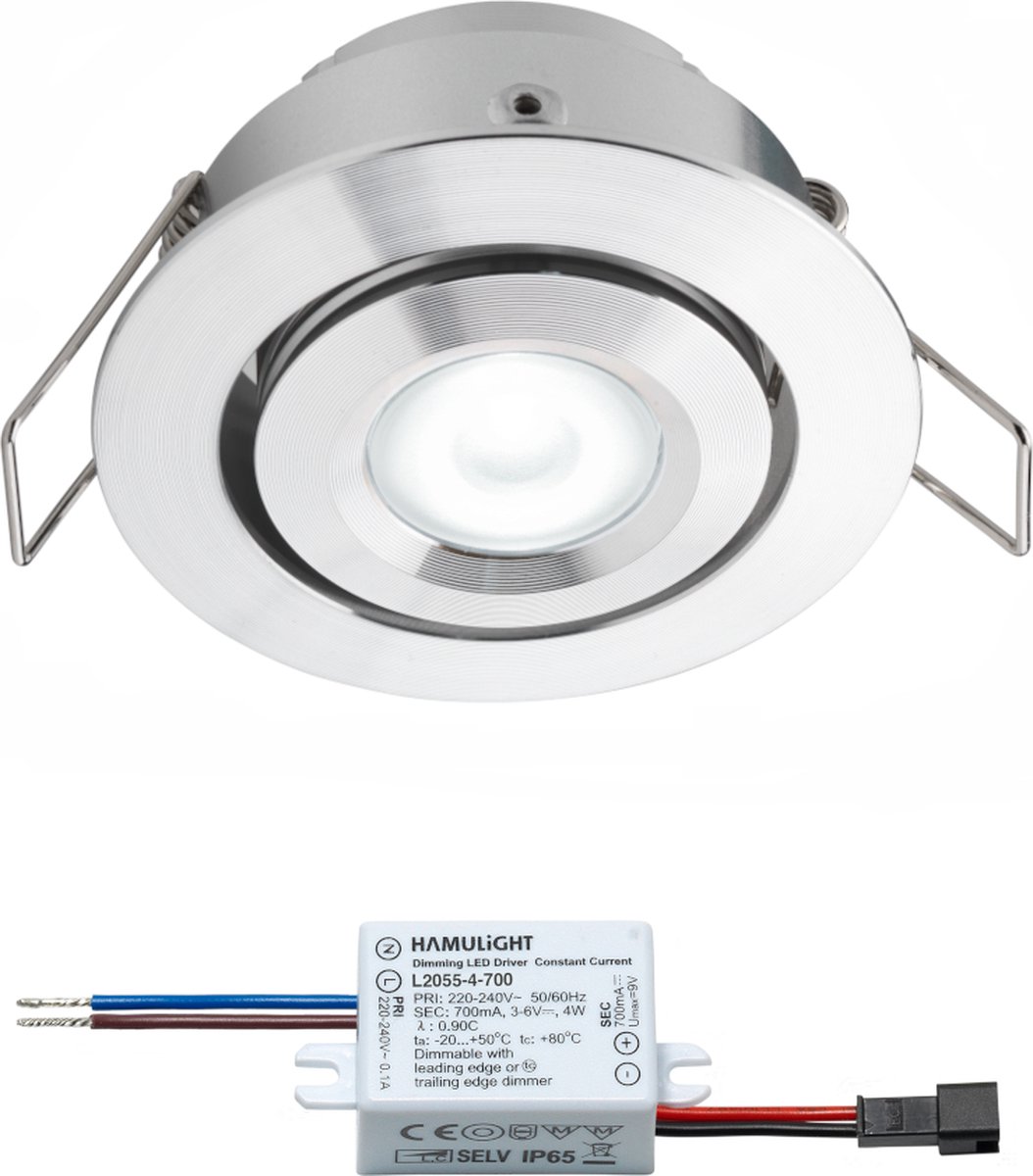 Cree LED inbouwspot Toledo in - witlicht - spotjes / downlights / plafondspots - 3W / rond / dimbaar / kantelbaar / 230V / IP44