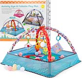 Allerion Baby Gym Ballenbak – Baby Speelmat – Opvouwbaar – Met 5 Hangers en 18 Ballen – Blauw – 80cm x 80cm