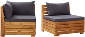 vidaXL Ensemble de jardin - Bois d'acacia - Canapé d'angle/Canapé du milieu - 68x68x60 cm - kussen gris foncé - Banc de jardin