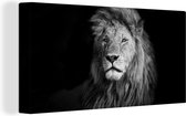 Canvas schilderij - Wilde dieren - Leeuw - Zwart - Wit - Woondecoratie - 80x40 cm - Foto op canvas - Canvasdoek