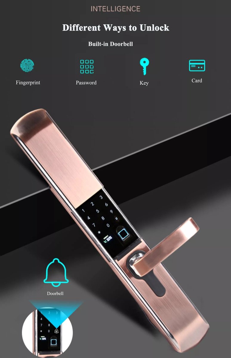 TechU™ Digitale Deurslot met Vingerprint Brons Deur openen met Vingerafdruk, Kaart... bol