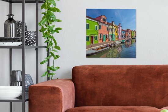 Peintures sur toile - Bateaux devant des maisons colorées à Burano - 50x50 cm - Décoration murale