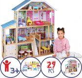 GoodVibes - Houten Poppenhuis XXXL - 4 Speelniveaus - Incl. Meubels/Accessoires voor Poppen van 30 cm - Poppenvilla voor Kinderen - Speelgoed voor Kinderkamer/Slaapkamer