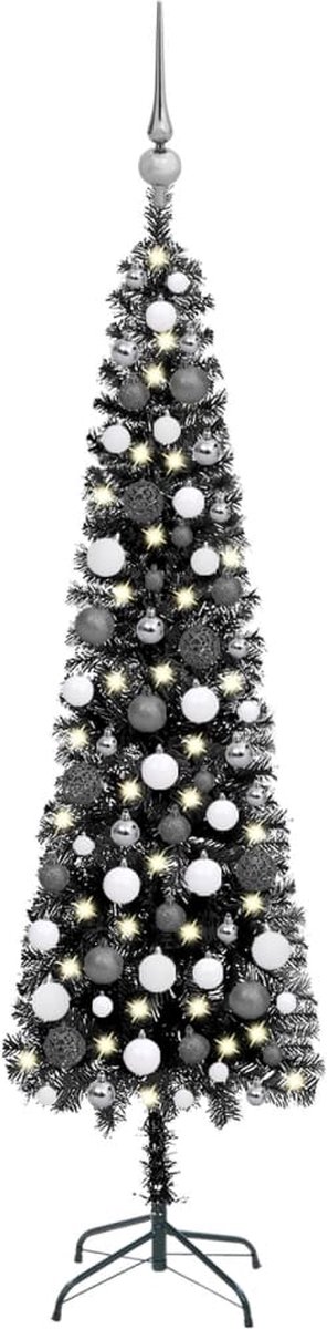 Prolenta Premium - Kerstboom met LED's en kerstballen smal 210 cm zwart