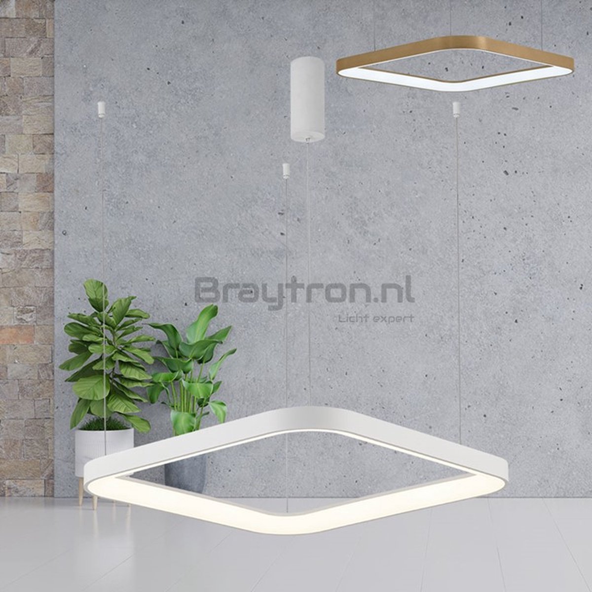Braytron.nl | Decoratieve LED lamp BELLA | 58X58cm. | Witte vierkante led hanglamp | 46W | 3in1 wit kleuren licht | 3 jaar garantie.