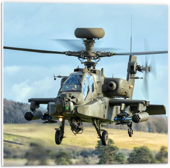 WallClassics - Panneau en mousse PVC – Hélicoptère de l'armée atterrissant dans un paysage – Photo 50 x 50 cm sur panneau en mousse PVC