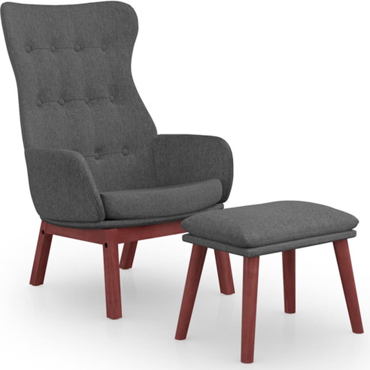 vidaXL Relaxstoel - met - voetenbank - stof - donkergrijs