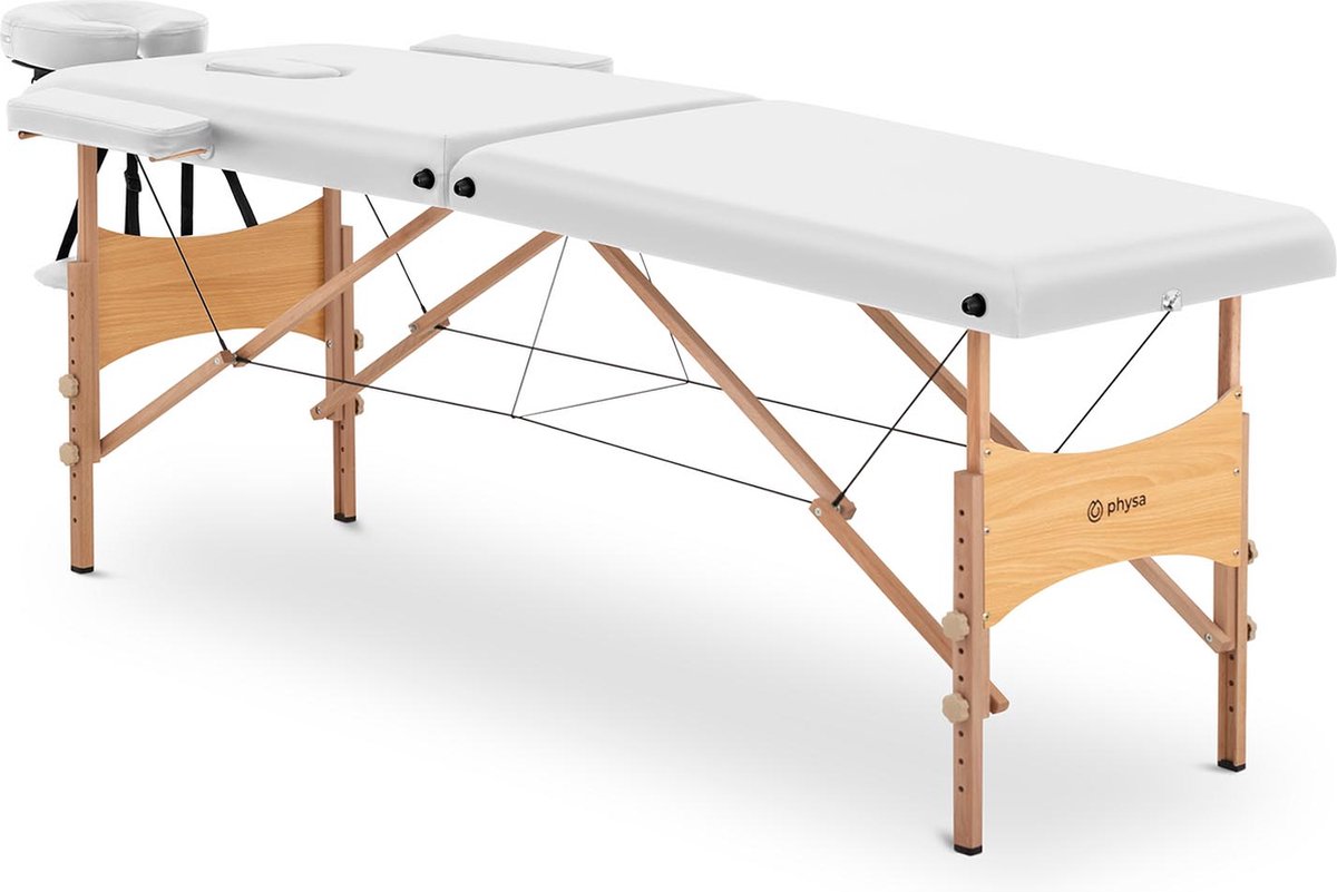 Goedkoopste physa - massagetafel opklapbaar - extra breed (70 cm) - kantelbare hoofd- en voetensteun - beukenhout - wit