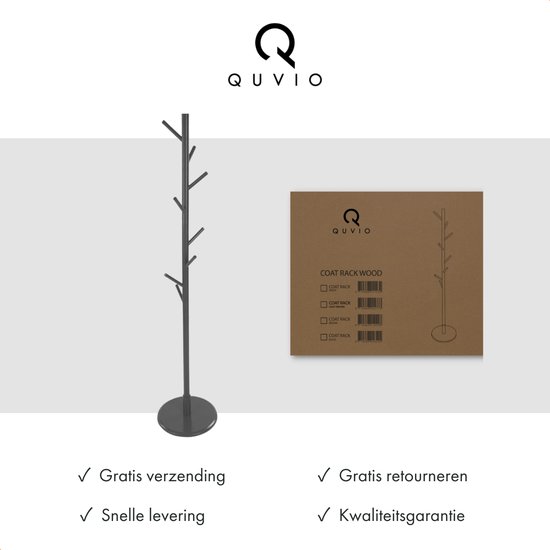 QUVIO Porte-manteau sur pied - Porte-manteau - Cintres - Patère - Bois - 35 x 35 x 175 cm (lxlxh) - Zwart