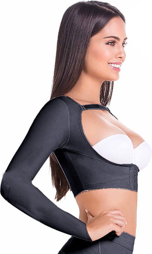 Foto: Mariae fl102 colombiaan faja armlipo vest met lange mouw fu102l armlipo compressievest te dragen na een armlipo of armlift kleur zwart maat m