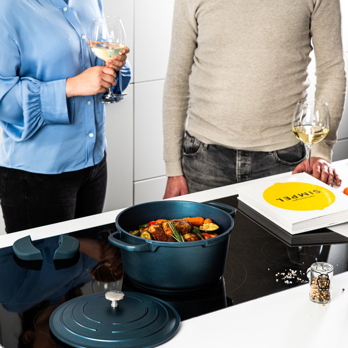 Westinghouse Performance 8-delige Pannenset – Koekenpannen + Braadpannen + Hapjespan + Wokpan + Grillpan + Steelpan – Inductie – Blauw – foto 5