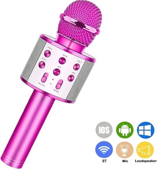 Handheld KTV WS858 Pink Karaoke Microphone With Speaker