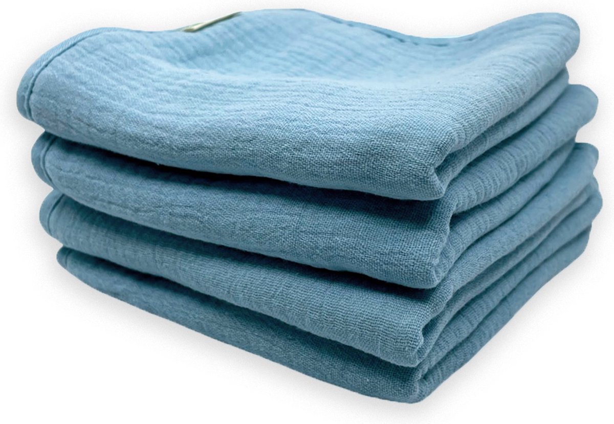 Goedkoopste Smikkels - Baby Spuugdoekjes - Monddoekjes - set van 4 stuks - Blauw - Dubbellaags - 100 biologisch katoen - hydrofiel met badstof