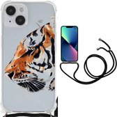Anti Shock Bumper Case Geschikt voor iPhone 14 Smartphone hoesje met doorzichtige rand Tiger