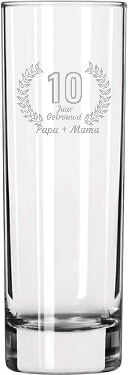 Gegraveerde Longdrinkglas 22cl Papa + mama 10 jaar getrouwd
