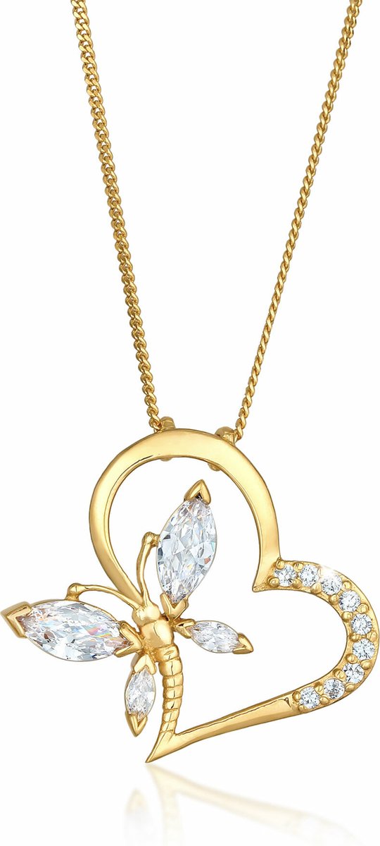Elli - Halsketting - Dames Hart Vlinder Hanger Elegant met Zirkonia Kristallen in 925 Sterling Zilver - Dames
