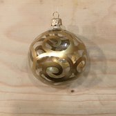 Doosje van 6 - Transparante Kerstballen van 8 cm gedecoreerd met gouden linten - van glas