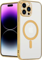 ShieldCase geschikt voor Apple iPhone 14 Pro Max hoesje transparant Magneet metal coating - goud - Backcover case doorzichtig - Shockproof hoesje - Met oplaad ring