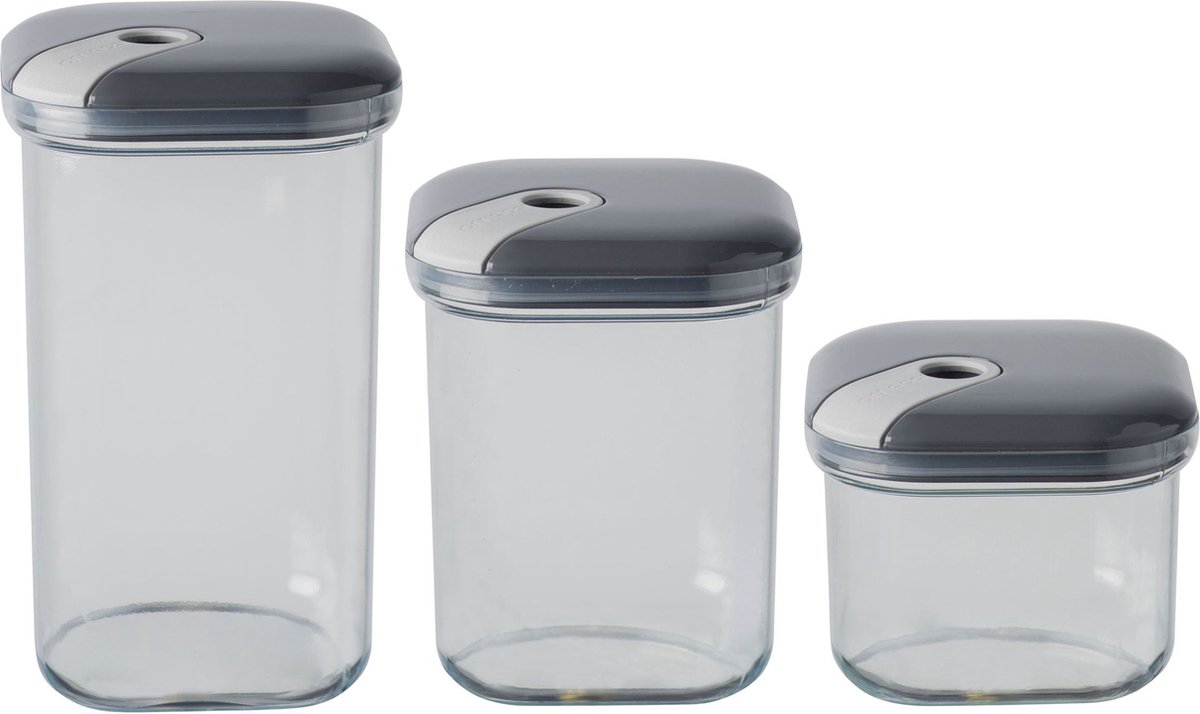 Omada - Pull Box Voorraadpot Set van 3 Stuks Assorti - Polypropyleen - Transparant