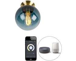 QAZQA pallon – Art Deco Dimbare LED Smart Plafondlamp incl. wifi met Dimmer – 1 lichts – Ø 20 cm – Blauw – Woonkamer | Slaapkamer | Keuken