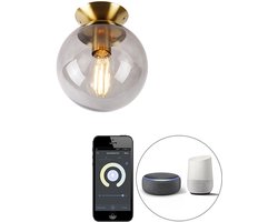 QAZQA pallon – Art Deco LED Smart Plafondlamp incl. wifi – 1 lichts – Ø 20 cm – Goud/messing – Woonkamer | Slaapkamer | Keuken