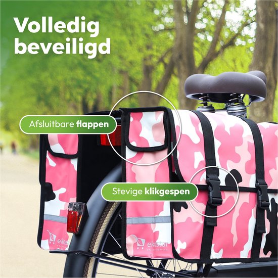 Ekostar® Fietstas Dubbel 46L - Waterdicht materiaal - Camouflage Roze - Fietstassen Elektrische Fietsen van Ekostar — afbeelding 3