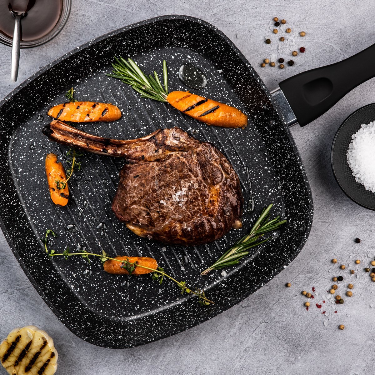 Westinghouse 8-delige Pannenset – Koekenpannen + Hapjespan + Braadpannen + Steelpan + Wokpan + Grillpan – Inductie – Black Marble – foto 5