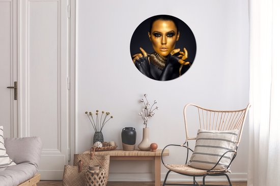 Wallpaper Circle - Maquillage - Sac - Goud - Luxe - Femme - 80x80 cm - Wall Circle - Auto-Adhésif - Round Wallpaper Sticker