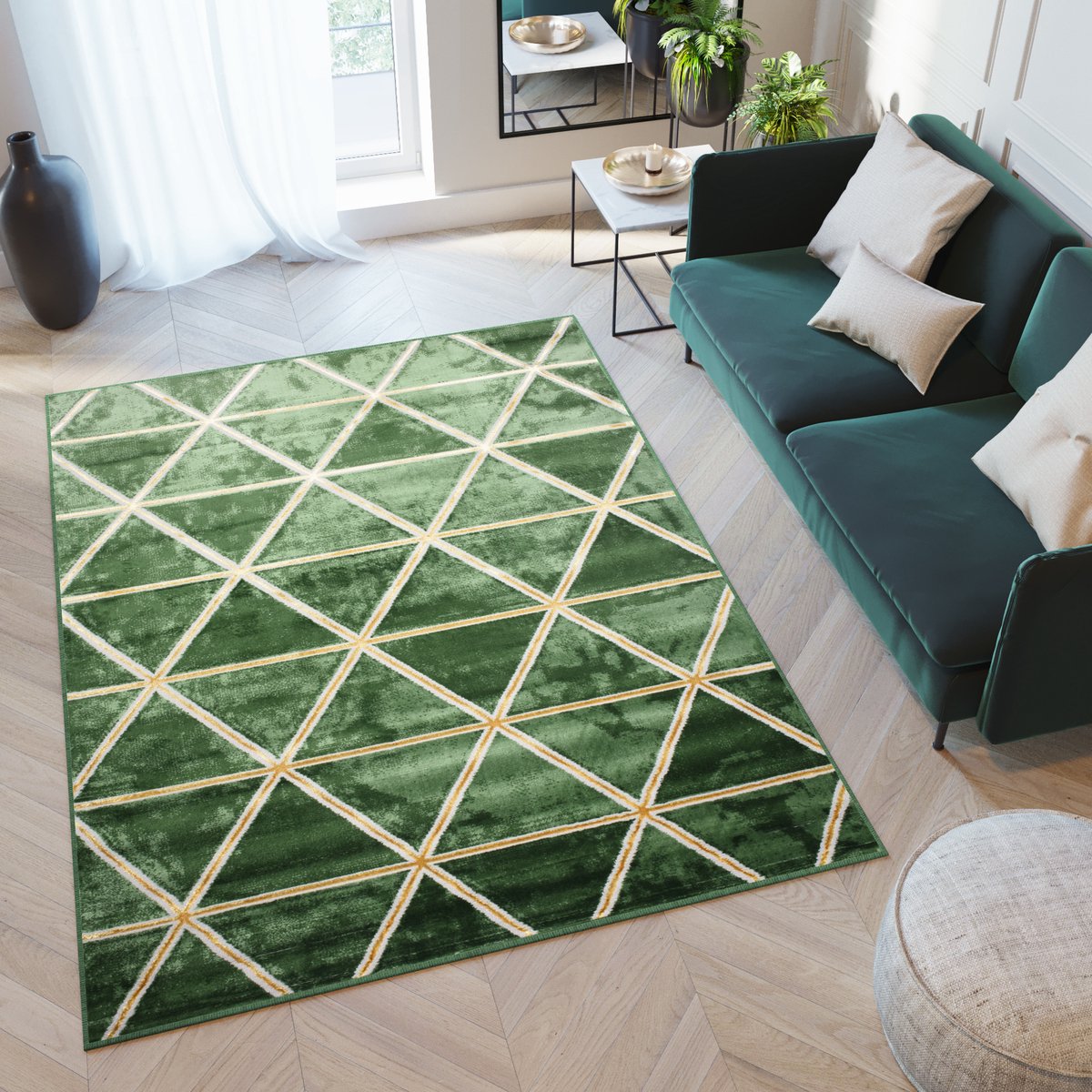 Tapiso Turmalin Vloerkleed Groen Laagpolig Woonkamer Tapijt Maat- 140x200