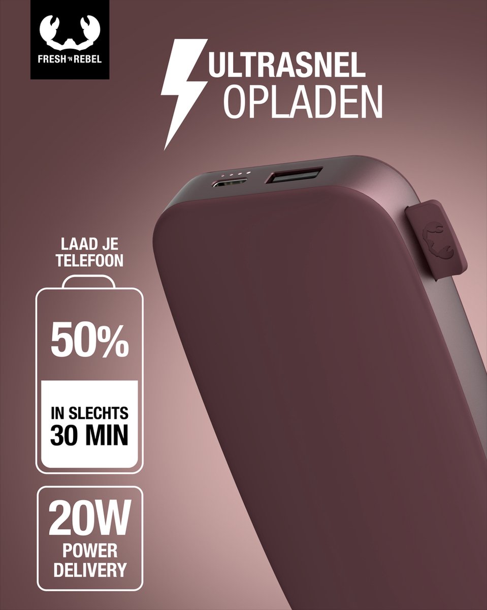 Fresh Powerbank 12000 mAh Ultra Snellader Donkerrood - afbeelding 2